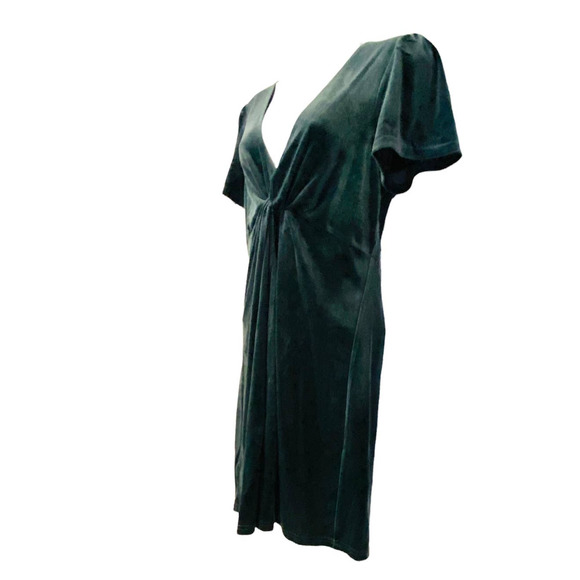 Aqua Blue-Gray Velvet Shimmer Stretch Deep V-Neck Plunge Cocktail Party Dress - Picture 4 of 13